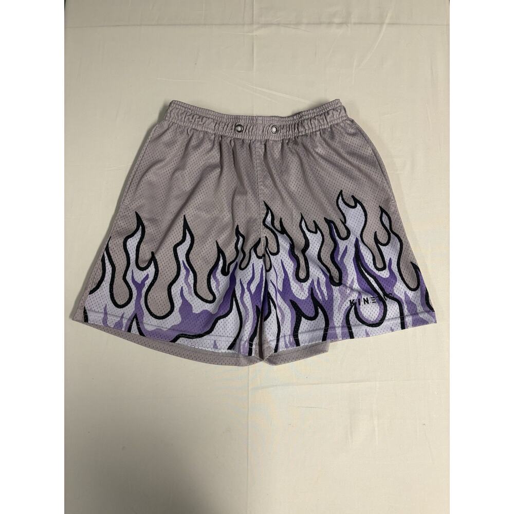 Kinetic Kings Shorts Mesh 5.5" Mens Medium Grey W/ Purple Flames Athletic Gym